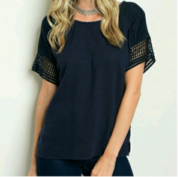 Navy Blue linen top - Picture 2 of 4